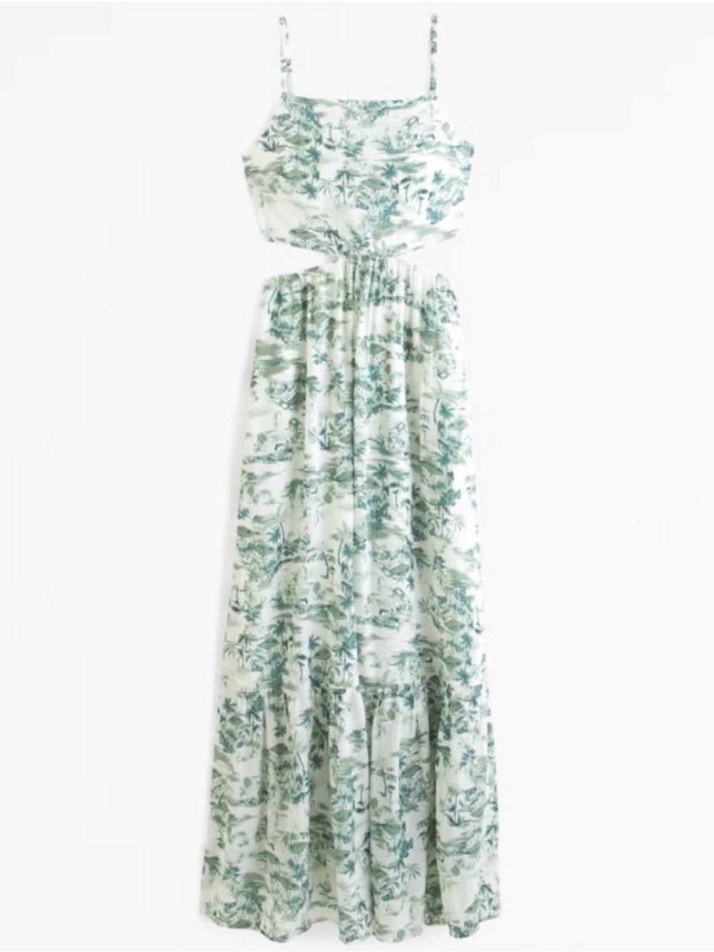 Abercrombie & Fitch White Maxi Dress with Green Toile Print